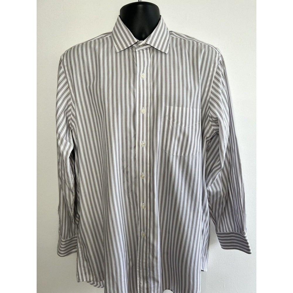 Kenneth Gordon Men's Button Down Striped Shirt Classic Finest Cotton Large 16-34